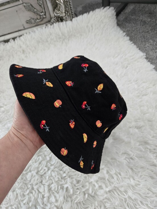 Urban Outfitters Accessories - Urban Outfitters 100% cotton canvas Fruit Embroidered Black Bucket Hat. One Size